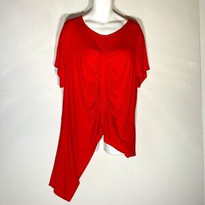 Patrizia Luca Milano SZXL Red Tunic Asymmetrical Hem Chic Relaxed Designer Comfy